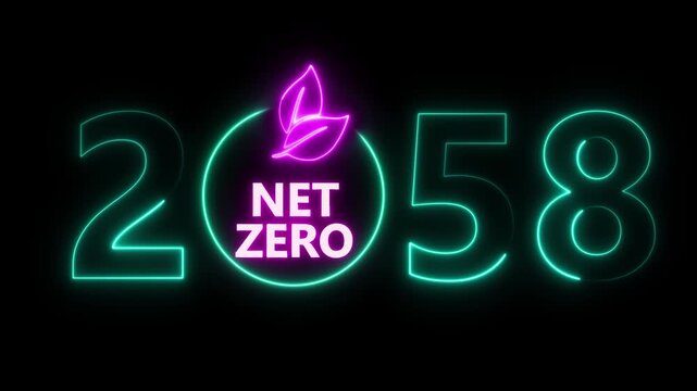 Net zero and eco friendly symbol stamp and stamping impact isolated animation. Co2 neutral, ecology, environment, carbon emissions reduction by 2058 year change and green energy 3D rendered concept.