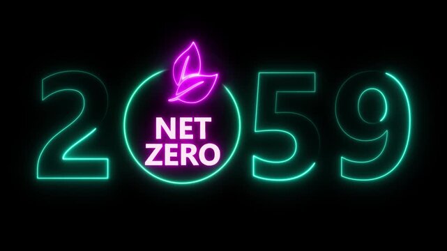 Net zero and eco friendly symbol stamp and stamping impact isolated animation. Co2 neutral, ecology, environment, carbon emissions reduction by 2059 year change and green energy 3D rendered concept.