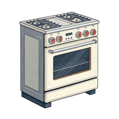 Obraz premium Vintage Range Illustration Hand-drawn Kitchen Stove, Isolated on Transparent Background, Gas Oven, Appliance, Cooking, Retro