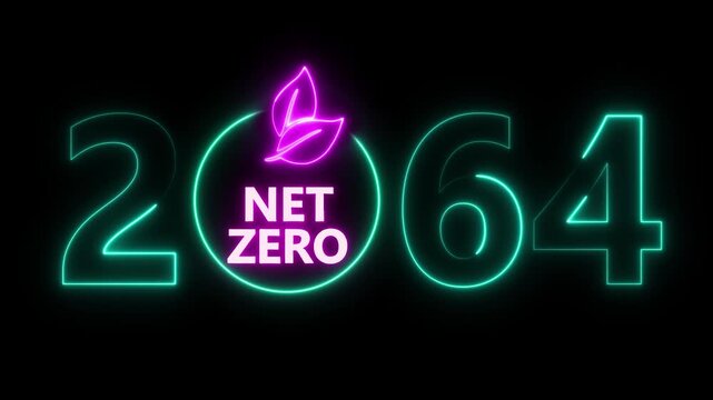 Net zero and eco friendly symbol stamp and stamping impact isolated animation. Co2 neutral, ecology, environment, carbon emissions reduction by 2064 year change and green energy 3D rendered concept.