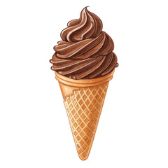 Watercolor Chocolate Ice Cream Cone, Isolated on Transparent Background, Dessert Illustration, Sweet Treat, Ice cream, cone, watercolor