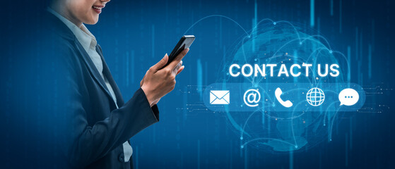 UI concept for contact us section showing icons for email, web, phone, and message. Contact and...