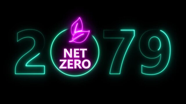 Net zero and eco friendly symbol stamp and stamping impact isolated animation. Co2 neutral, ecology, environment, carbon emissions reduction by 2079 year change and green energy 3D rendered concept.