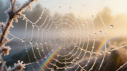 Crystalline Frost on Spiderweb in Morning Light