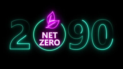 Net zero and eco friendly symbol stamp and stamping impact isolated animation. Co2 neutral, ecology, environment, carbon emissions reduction by 2090 year change and green energy 3D rendered concept.