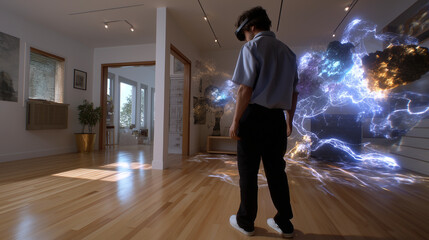 Mixed Reality Player in Room with Virtual Battlefield Elements