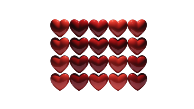 Grid of Twenty Red Glossy Hearts on a White Background red hearts heart shape isolated on a transparent background