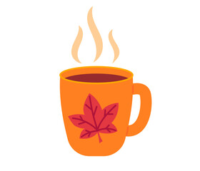 Tea cup icon. Autumn cozy design element. Flat Vector illustration isolated on white background 