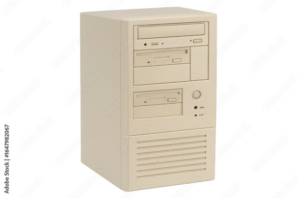 Aufkleber beige desktop computer with transparent background rotating