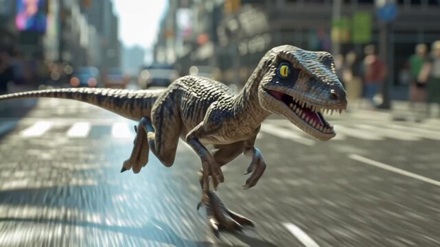 baby dinosaur in the street, AI generated video