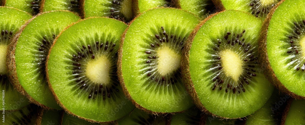 Aufkleber the kiwi slices arranged in vibrant closeup showing seeds and texture