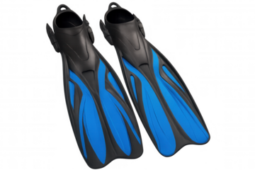 Pair of blue and black diving fins isolated on transparent background, perfect for underwater exploration