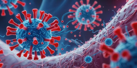 Examining viral structures covid-19 virus cells in microscopic detail laboratory setting scientific visualization