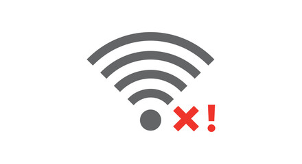 No Wifi Connection Symbol with Red X and Exclamation Point Icon