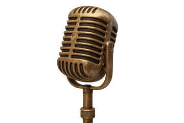 Fototapeta premium Golden vintage microphone on transparent background: broadcasting nostalgia