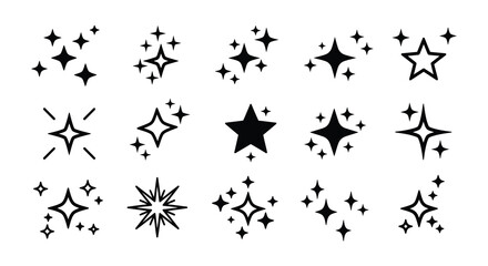 Collection of Hand Drawn Sparkle Star Icons for Graphic Design Elements