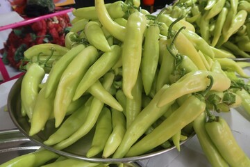 banana pepper fritters or chili fritters or mirchi bajji, or Capsicum cultivars in the shop	