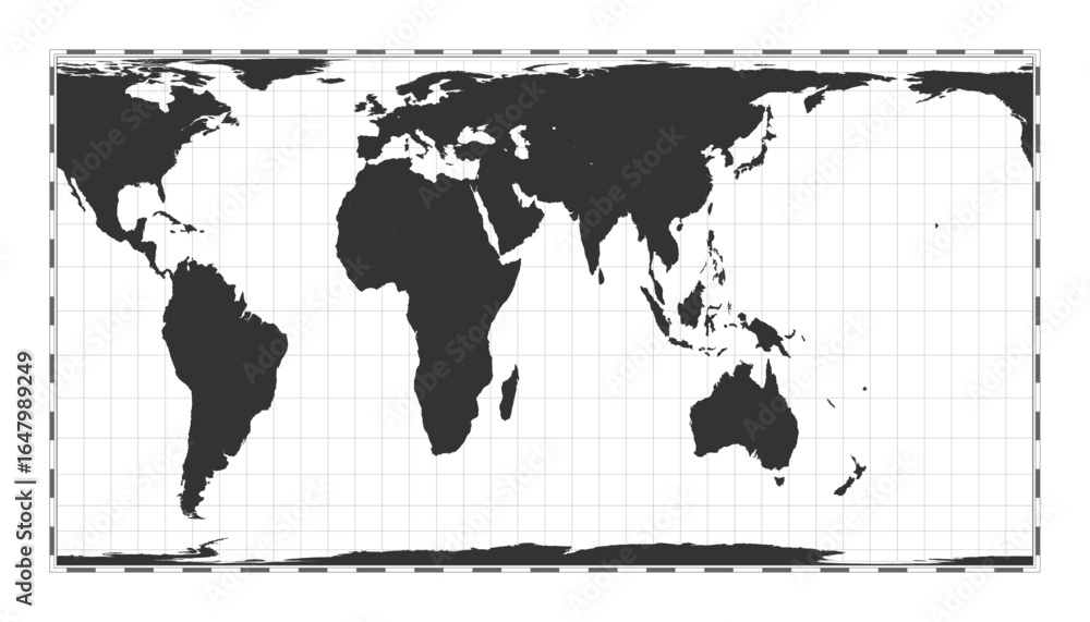 Poster vector world map. cylindrical equal-area projection. plain world geographical map with latitude and 