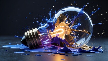 Light bulb creative idea inspiration concept with paint splash on dark background stock photo