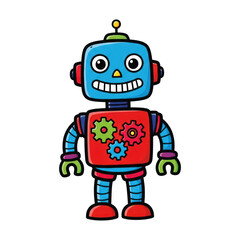 Obraz premium Colorful cartoon robot with gears and smiling face