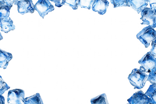 Abstract frame of blue ice cubes, png, transparent