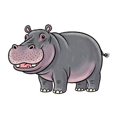Obraz premium Adorable cartoon hippo illustration with big smile and pink accents