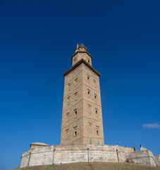 Closeup of the ancient Roman Tower of Herculer lighthouse, A Coruña (La Coruña, Coruña),...