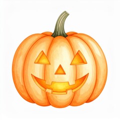 Glowing Orange Halloween Pumpkin with Carved Smiling Face and Triangle Eyes