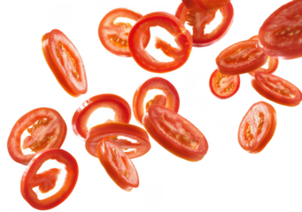 tomato slices flying in the air, png, transparent