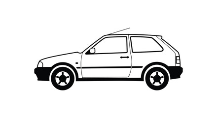 Fototapeta premium Simple Black and White Illustration of a Compact Hatchback Car Side View