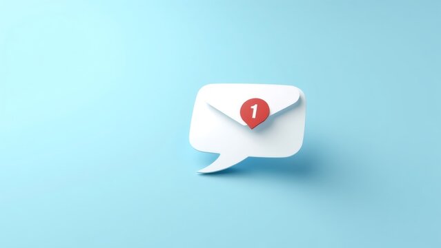 Message Icon with Notification on Blue Backdrop, 3D Render