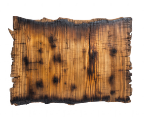 Wooden board with old, burned edges, png, transparent