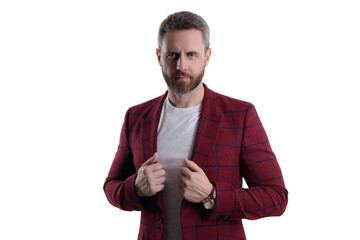 Stylish businessman in casual menswear. Man businessman isolated on white. Ambitious businessman....