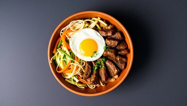 clay bowl korean cuisine bibimbap seasoned vegetables korean food top down rice bowl overhead photography asian cuisine
