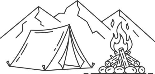 Minimalist monoline icon mega pack featuring 60+ cohesive black outline illustrations across travel, food & drink, sports, nature, music, home, and security. Includes motifs like airplane window, camp