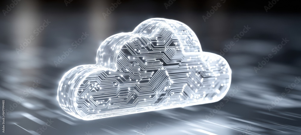 Poster the cloud shaped circuit visualization representing secure digital storage and network connectivity