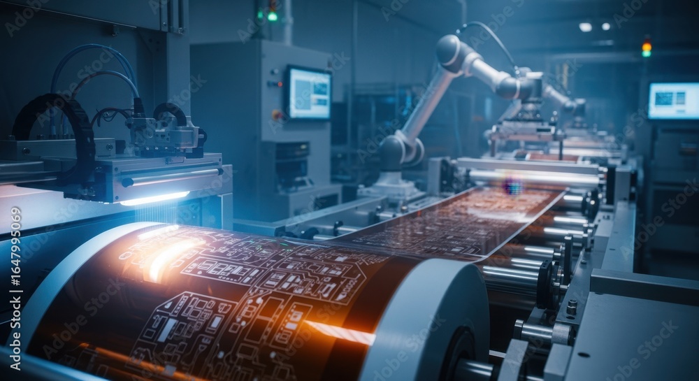 Aufkleber industrial rolltoroll photolithography line producing flexible printed circuits showcasing intricate