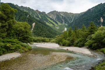 View from the bridge at the entrance of Kamikochi National Park in the Japanese Alps