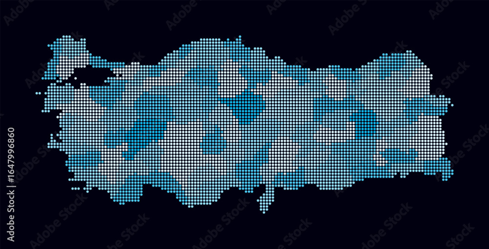 Poster turkey dotted map. digital style map of the country on dark background. turkey shape with circle dot