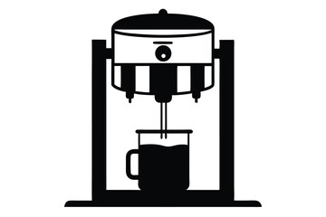 Elegant Black and White Depiction Coffee Machine Brewing Coffee into Glass Mug