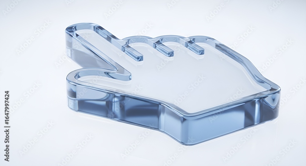 Poster a transparent glass hand cursor for computer interface isolated on white background