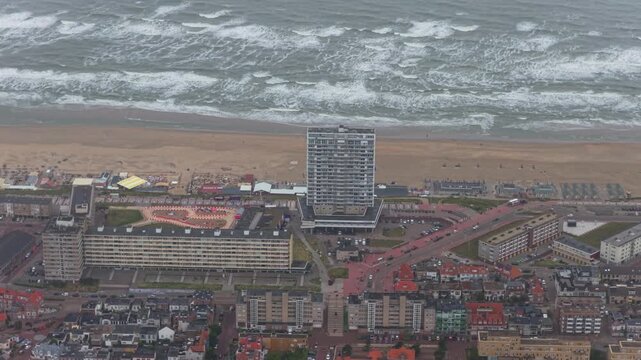 Boulevard and seaside buildings in the coastal town of Zandvoort, Netherlands