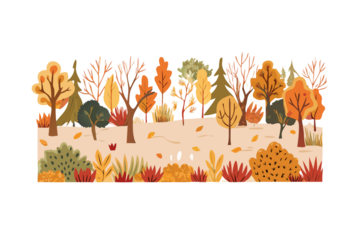 Whimsical autumn forest scene with falling leaves and a white deer
