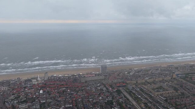 Coastal town of Zandvoort with boulevard, seaside buildings and urban scenery, Netherlands