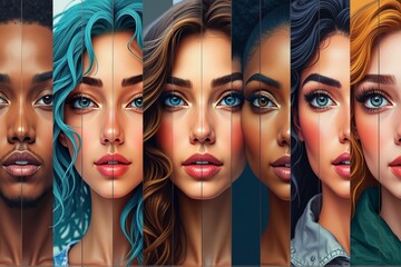 Obraz premium Multicultural Mosaic: A Collage of Diverse Faces and Avatars