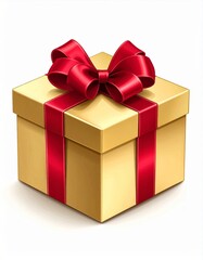 Fototapeta premium Gold Gift Box with Red Ribbon Bow on a Clean White Background