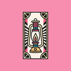 Vintage kerosene lamp, stylized design, vibrant colors.
