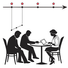Business meeting; three people working at a table.
