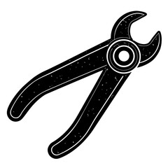 Black and white dental pliers, tool graphic.
