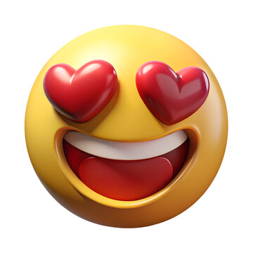 Happy emoji with heart eyes and big smile isolated on transparent background